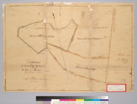 Diseño: Diagrama de la medida del terreno de Sa[n] Jose y Asuza : [Los Angeles County, Calif.] / Gaspar Farrell, agrim