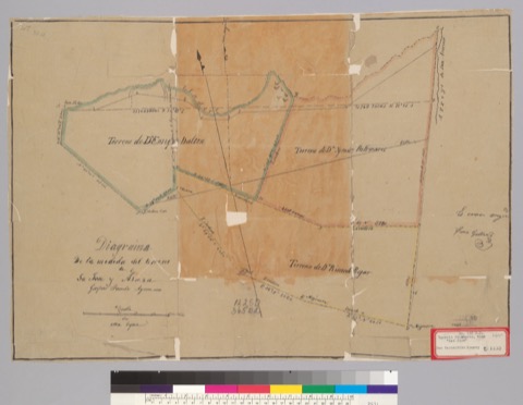 Diseño: Diagrama de la medida del terreno de Sa[n] Jose y Asuza : [Los Angeles County, Calif.] / Gaspar Farrell, agrim