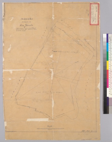 Diseño: Diagrama del Rancho de San Jacinto [Calif.] : comprendiendo el terreno de J.A.E. y el nuevo qe. pretende M.P. 