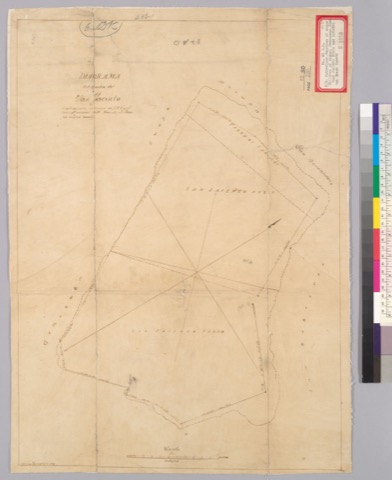 Diseño: Diagrama del Rancho de San Jacinto [Calif.] : comprendiendo el terreno de J.A.E. y el nuevo qe. pretende M.P. 