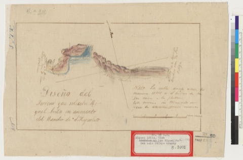 Diseño: Diseño del terreno que solicita Miguel Avila en aumento del Rancho de S. Miguelito