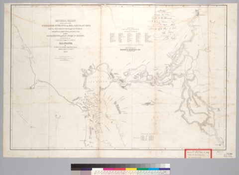 Diseño: General chart embracing surveys of the Farallones entrance to the Bay of San Francisco, Bays of San Francisco 