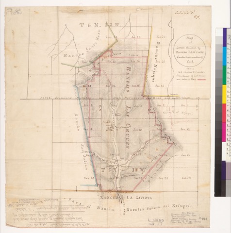Diseño: Map of lands claimed by Rancho Las Cruces : Santa Barbara County, Cal (sheet 1)