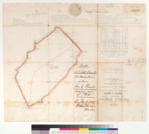 Diseño: Map of the Caymus Rancho, finally confirmed to George C. Yount : [Napa Co., Calif.] / Surveyed under the direc