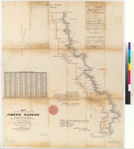 Diseño: Map of the final survey of the Jimeno Rancho [Calif.] : finally confirmed to Thos. O. Larkin and Jno. S. Missr