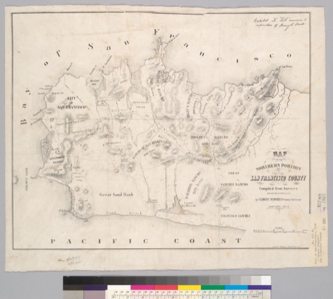 Diseño: Map of the northern portion of San Francisco County : compiled from surveys, June 1st 1852 / by Clement Humphr