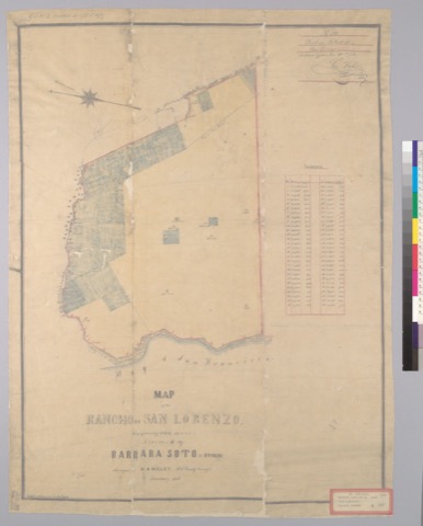 Diseño: Map of the Rancho de San Lorenzo [Calif.] : comprising 6,332 acres, claimed by Barbara Soto & others / surveye