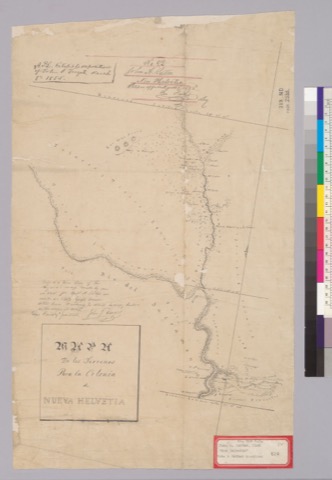 Diseño: Mapa de los terrenos para la Colonia de Nueva Helvetia : [Calif.] / [J. Vioget