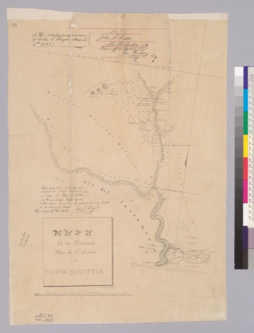 Diseño: Mapa de los terrenos para la Colonia de Nueva Helvetia : [Calif.] / J. Vioget