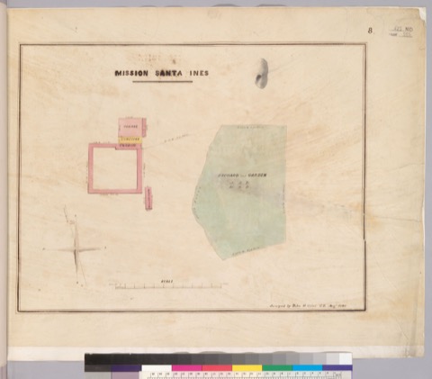 Diseño: Mission Santa Ines / surveyed by John G. Cleal, C.E., Augt. 1854