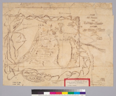 Diseño: Plan del Rancho de la Roblar de la Miseria [Calif.] : pretendido por Juan N. Padilla, 1845