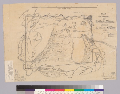 Diseño: Plan del Rancho de la Roblar de la Miseria [Calif.] : pretendido por Juan N. Padilla, 1845