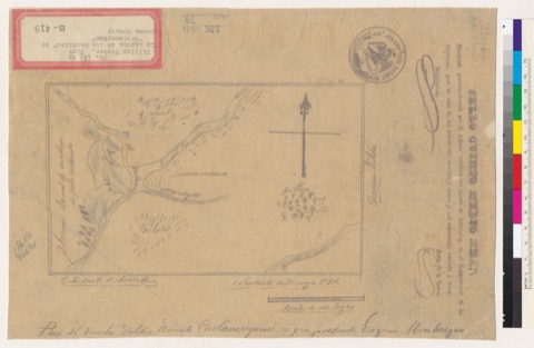 Diseño: Plan del Rancho Valdio Llamado Caslamayami [Calif.] : [La Laguna de los Gentiles] aqui pretende Eugenio Monten
