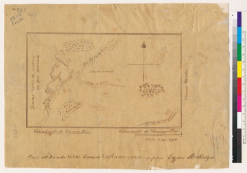 Diseño: Plan del Rancho Valdio Llamado Caslamayomi [Calif.] : aqui pretend. Eugenio Montenegro