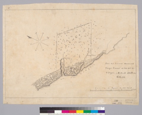 Diseño: Plan del terreno denominado Campo Frances al Este del Rio Sn. Joaquin y pretende Guillermo Gulnac