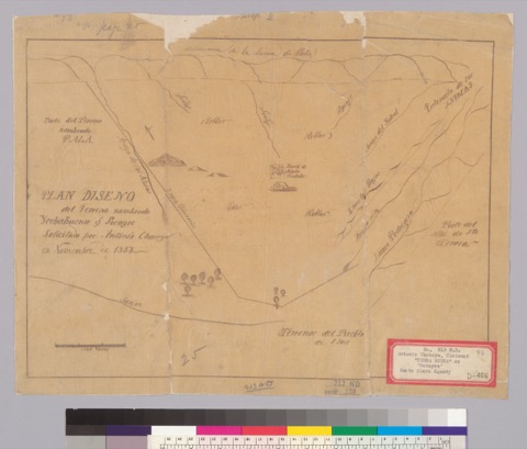 Diseño: Plan diseño del terreno nombrado Yerbabuena ó Socayre, solicitado por Antonio Chavoya [sic
