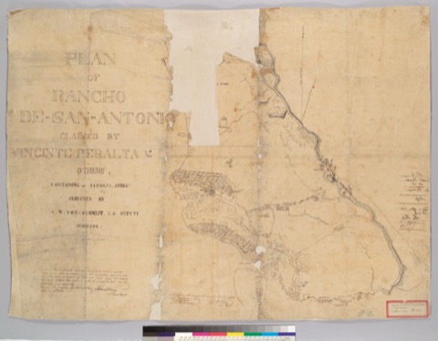 Diseño: Plan of Rancho de-San-Antonio [Alameda County, Calif.] : claimed by Vincinte Peralta & others, containing 44,6