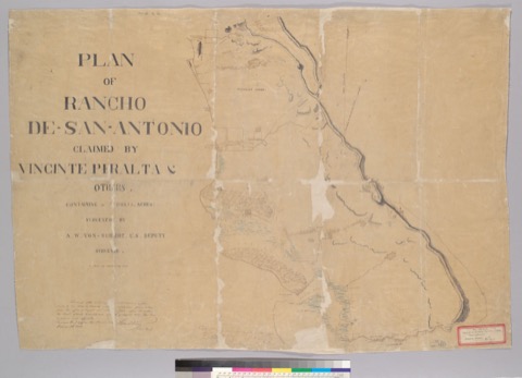 Diseño: Plan of Rancho de-San-Antonio [Alameda County, Calif.] : claimed by Vincinte Peralta & others, containing 44,6