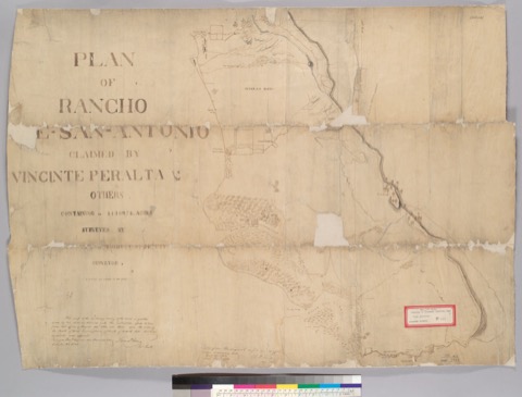 Diseño: Plan of Rancho de-San-Antonio [Alameda County, Calif.] : claimed by Vincinte Peralta & others, containing 44,6