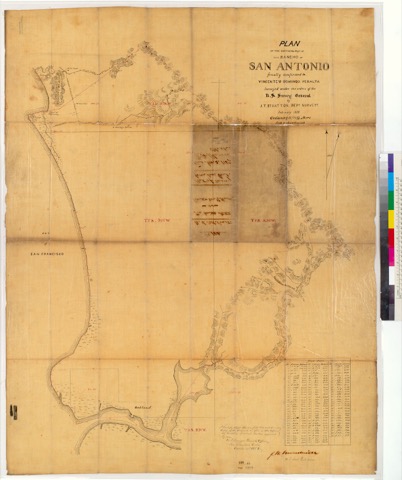 Diseño: Plan of the northern part of the Rancho of San Antonio [Alameda County, Calif.] : finally confirmed to Vincent