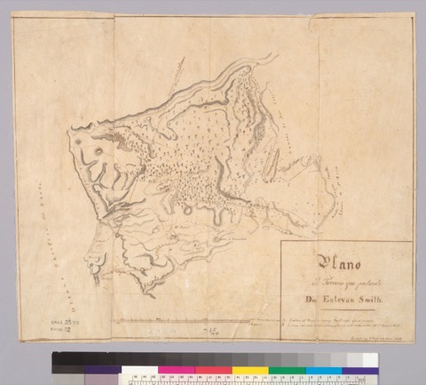 Diseño: Plano del terreno que pretende Don Estevan Smith : [Rancho Bodega, Calif.] / levantado por Jn. Vioget, 10 de D