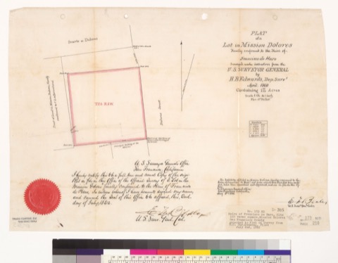 Diseño: Plat of a lot in Mission Dolores, finally confirmed to the heirs of Francisco de Haro : [San Francisco, Calif.