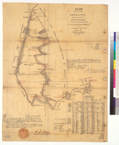 Diseño: Plat of part of the Rancho de Napa, finally confirmed to Otto H. Frank : [Napa Co., Calif.] / Surveyed under i