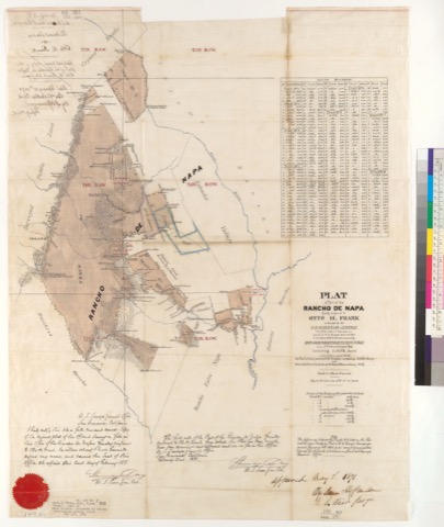 Diseño: Plat of part of the Rancho de Napa, finally confirmed to Otto H. Frank : [Napa Co., Calif.] / as located by th