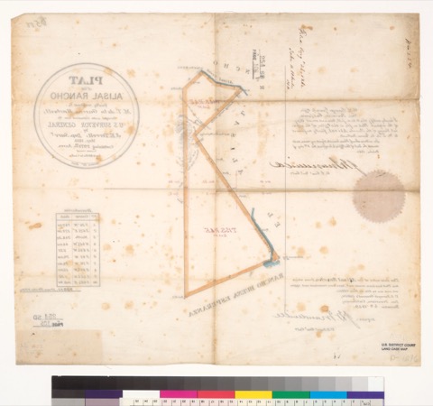 Diseño: Plat of the Alisal Rancho [Calif.] : finally confirmed to M.T. de la Guerra Hartnell / surveyed under instruct