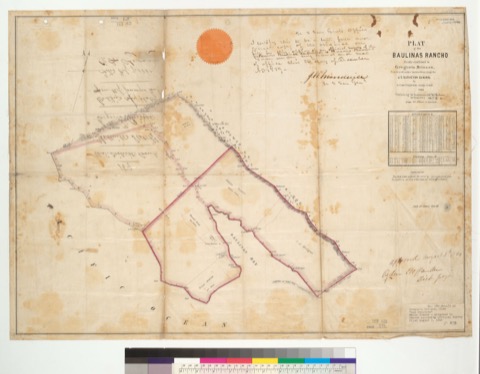 Diseño: Plat of the Baulinas Rancho [Calif.] : finally confirmed to Gregorio Briones / surveyed under instructions fro