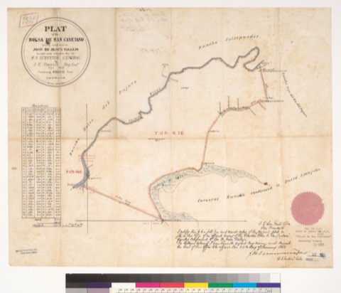 Diseño: Plat of the Bolsa de San Cayetano [Calif.] : finally confirmed to José de Jesus Vallejo / surveyed under instr