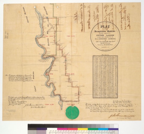 Diseño: Plat of the Bosquejo Rancho [Calif.], finally confirmed to Peter Lassen / Surveyed under instructions from the