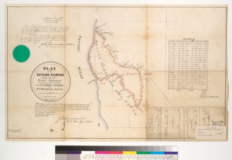 Diseño: Plat of the Butano Rancho, finally confirmed to Manuel Rodriguez : [San Mateo Co., Calif.] / Surveyed under in