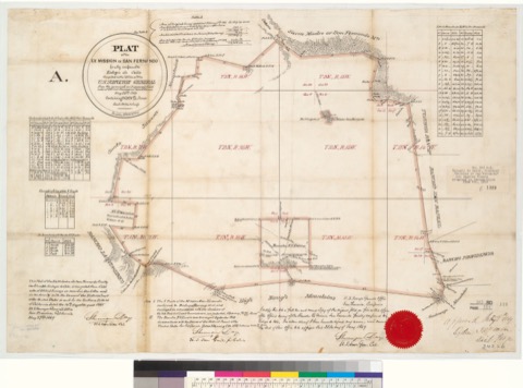 Diseño: Plat of the Ex Mission de San Fernando [Calif.] : finally confirmed to Eulogio de Celis / compiled in the offi
