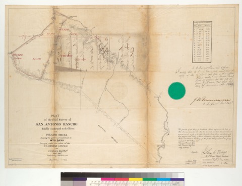 Diseño: Plat of the final survey of San Antonio Rancho finally confirmed to the heirs of Prado Mesa, shewing the part 