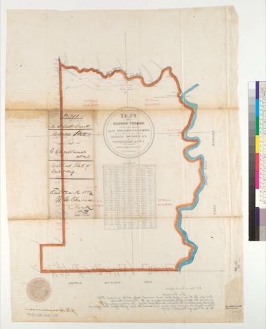 Diseño: Plat of the Honcut Rancho, finally confirmed to Charles Covilland et al. : [Yuba County, Calif.] / Surveyed un