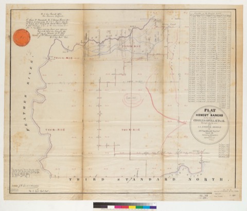 Diseño: Plat of the Honcut Rancho, finally confirmed to Charles Covillaud et al. : [Yuba Co., Calif.] / Surveyed under