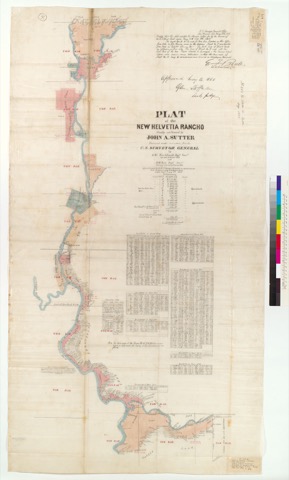 Diseño: Plat of the New Helvetia Rancho, finally confirmed to John A. Sutter : [Sacramento Valley, Calif.] / Surveyed 