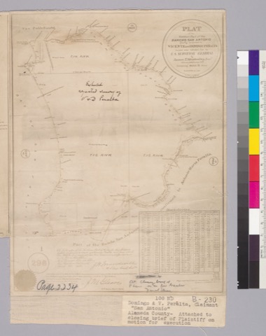 Diseño: Plat of the northern part of the Rancho San Antonio [Alameda County, Calif.] : finally confirmed to Vicente an