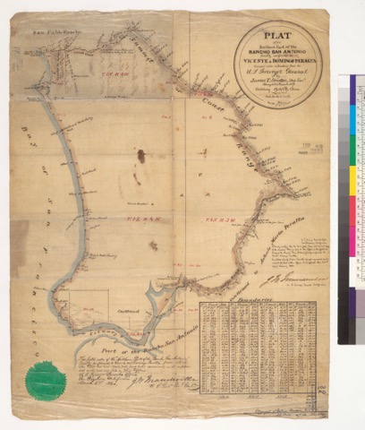 Diseño: Plat of the northern part of the Rancho San Antonio [Alameda County, Calif.] : finally confirmed to Vicente & 