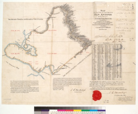 Diseño: Plat of the part of the Rancho San Antonio finally confirmed to Antonio Maria Peralta, et al. : [Alameda Count