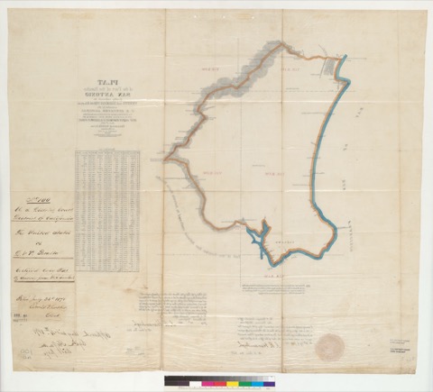Diseño: Plat of the part of the Rancho San Antonio finally confirmed to Vicente and Domingo Peralta, et al. : [Alameda