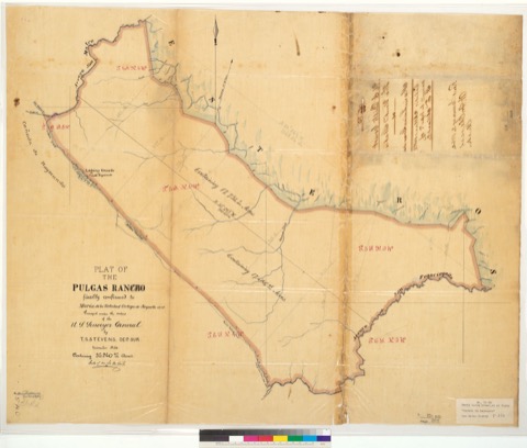 Diseño: Plat of the Pulgas Rancho, finally confirmed to Maria de la Soledad Ortega de Arguello et al. : [San Mateo Co.