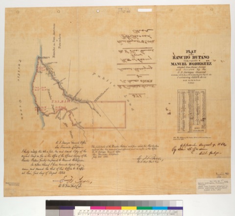 Diseño: Plat of the Rancho Butano, finally confirmed to Manuel Rodriguez : [San Mateo Co., Calif.] / Adopted from form