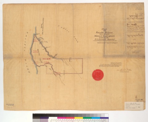 Diseño: Plat of the Rancho Butano, finally confirmed to Manuel Rodriguez : [San Mateo Co., Calif.] / located by the U.