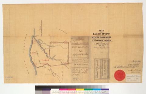 Diseño: Plat of the Rancho Butano, finally confirmed to Manuel Rodriguez : [San Mateo Co., Calif.] / Surveyed under in
