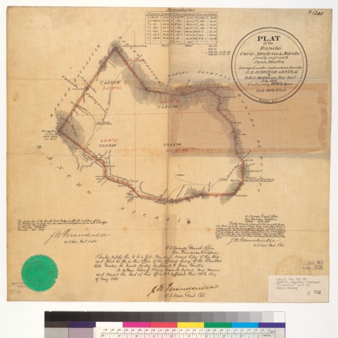Diseño: Plat of the Rancho Corte Madera de Novato, finally confirmed to Juan Martin : [Marin Co., Calif.] / Surveyed u