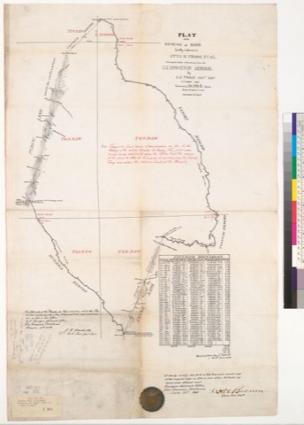 Diseño: Plat of the Rancho de Napa, finally confirmed to Otto H. Frank et al. : [Napa County, Calif.] / Surveyed under