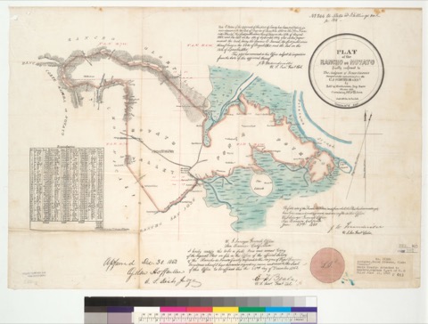 Diseño: Plat of the Rancho de Novato, finally confirmed to the assignees of Bezar Simmons : [Marin Co., Calif.] / Surv
