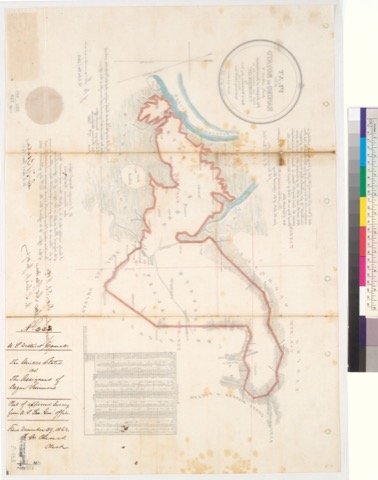Diseño: Plat of the Rancho de Novato, finally confirmed to the assignees of Bezar Simmons : [Marin Co., Calif.] / Surv